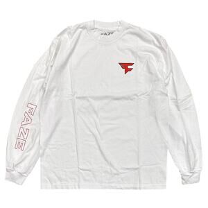 FaZe Clan Men's T-Shirt Logo Print Heavyweight Long Sleeve Tee in White